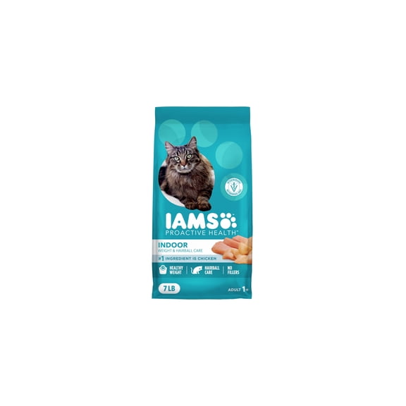 Iams Proactive Health Adult Indoor Weight & Hairball Care Cat Food, Chicken and Turkey 7 lb Bag (Pack of 24)