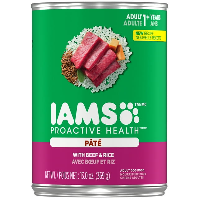 Iams Proactive Health Adult With Beef and Rice Pate Wet Dog Food, 13.0 oz. (Pack of 12)