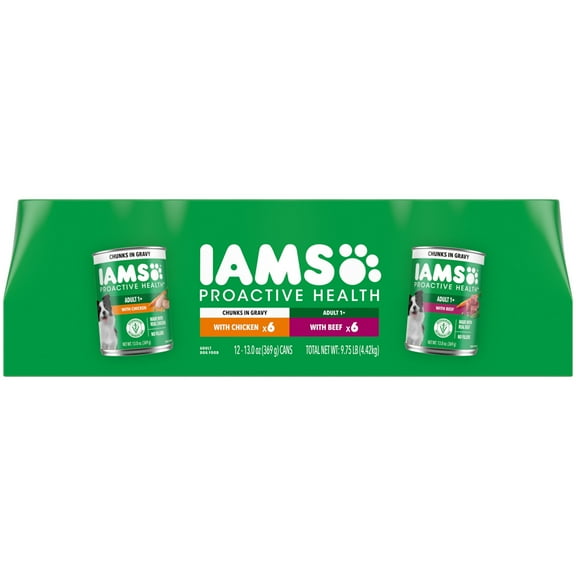 Iams Proactive Health Chicken Chunks In Gravy And Beef Chunks In Gravy, 13 Oz Cans, 12 Pk Variety