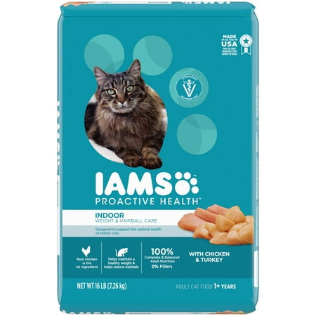 Iams Proactive Health Indoor Weight and Hairball Care Adult Dry Cat Food, Chicken and Turkey, 16 lb Bag