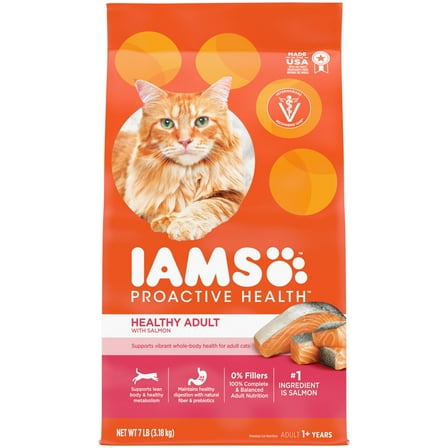 Iams Proactive Health Salmon Flavor Dry Cat Food For Adult Cats, 7 Lb Bag