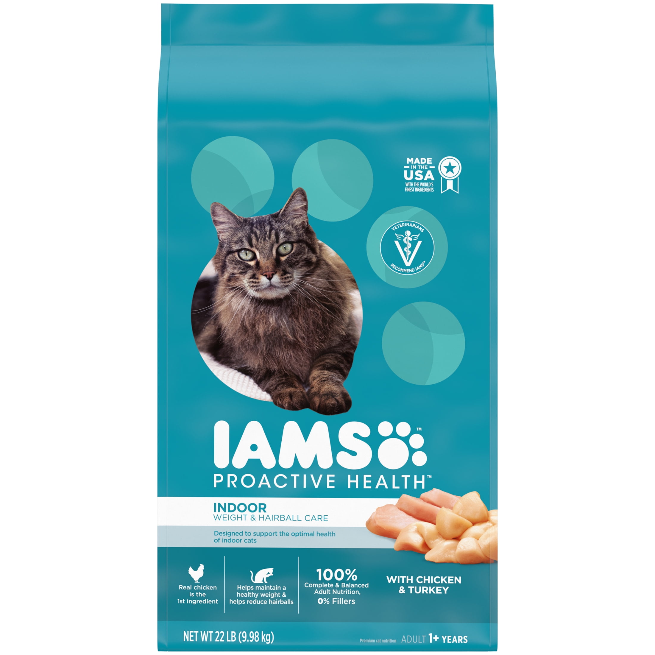 IAMS PROACTIVE HEALTH Indoor Weight Hairball Care Salmon Dry Cat Food for Adult Cat 7 lb. Bag