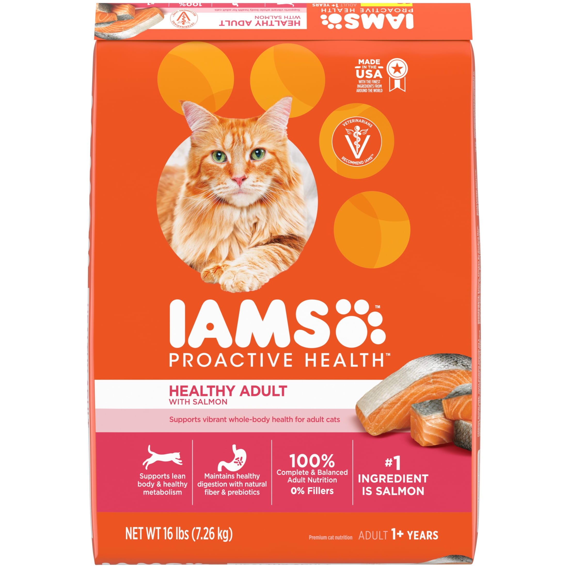 IAMS Proactive Health Salmon Dry Cat Food, 16 lb Bag for Healthy