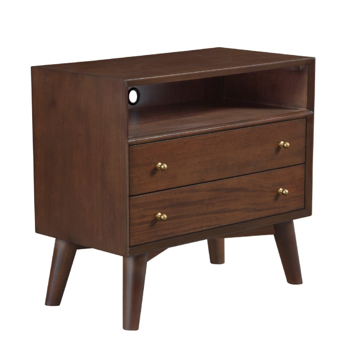 Walnut Brown Mahogany 2-Drawer Nightstand with Shelf