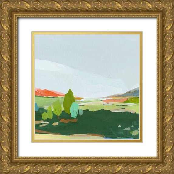 Ian C 12x12 Gold Ornate Wood Framed with Double Matting Museum Art Print Titled - Green Hills II