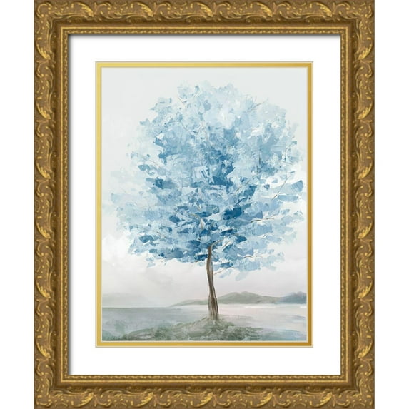 Ian C 25x32 Gold Ornate Wood Framed with Double Matting Museum Art Print Titled - Blue Tree II