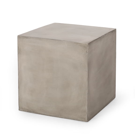 Ian Outdoor Lightweight Concrete Side Table, Light Gray