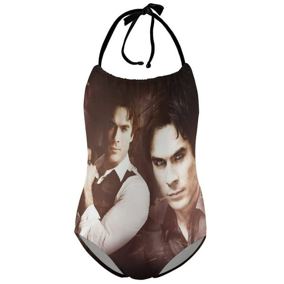 Ian Somerhalder Vampire Diaries Children's One-piece Swimwear Halterneck Swimsuit Summer Beach Girl's Bathing Suits Breathable Beachwear