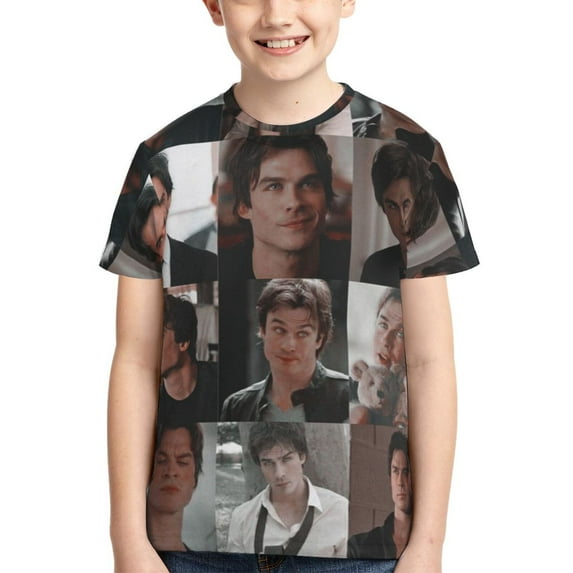 Ian Somerhalder Vampire Diaries Youth Unisex T-Shirt Crewneck Short Sleeve Double-Sided Print Tee Shirts Top For Boys Girls Kid Teen Large