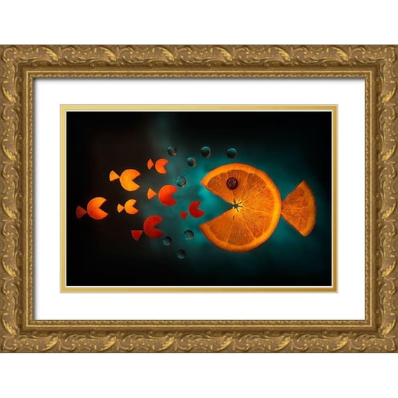 Ianeva, Aida 18x13 Gold Ornate Wood Framed with Double Matting Museum Art Print Titled - Orange Fish