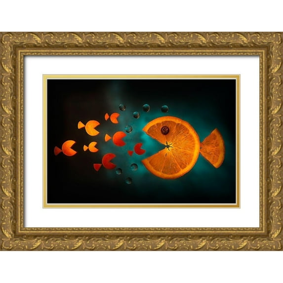 Ianeva, Aida 24x17 Gold Ornate Wood Framed with Double Matting Museum Art Print Titled - Orange Fish