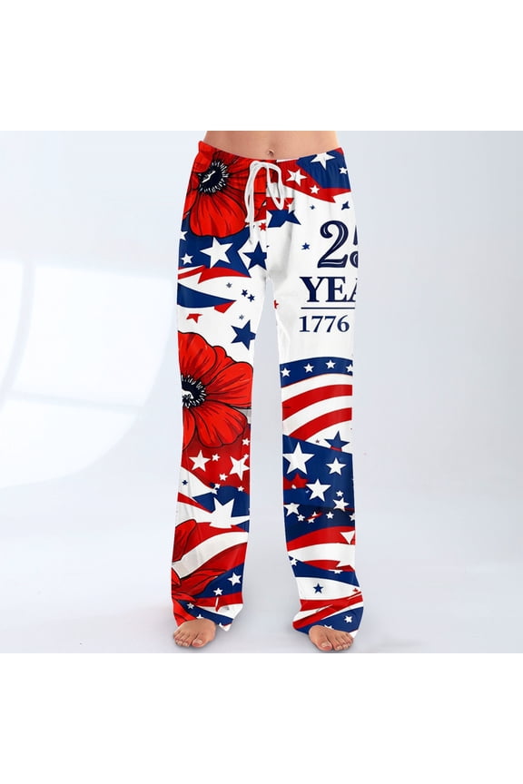 250 Anniversary USA Flag Pajama Pants Women Casual Cute American Flag Stars Striped Pj Bottoms Lounge Elastic Waist Pajamas Pants Festival 2026 Fashion Sleep Bottoms Deep Red M