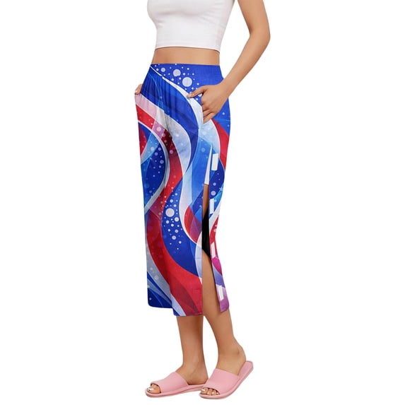 Iaqnaocc 250 Anniversary USA Flag Tearaway Scrub Pants for Women Post Surgery Recovery Tear Away Capri Pants for Women Independence Day Side Snap Open Bottom Loose Fit Pants Royal Blue S