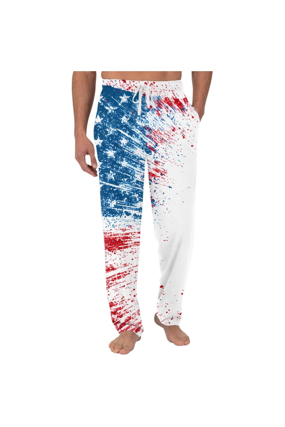 250 Anniversary USA Flag mens pajama pants Casual Freedom American Flag Stars Pj Pants Lounge Elastic Waist Pajamas Pants Lightweight 1776 Fashion Bottom Trousers White L