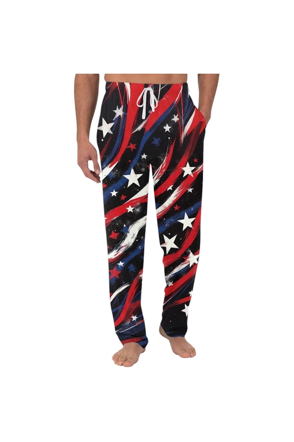 250 Anniversary USA Flag mens pajama pants Soft Patriotic American Flag Stars Pj Pants Loose Elastic Waist Pajamas Pants Holiday America 250 Flag Sleep Bottoms Watermelon Red M
