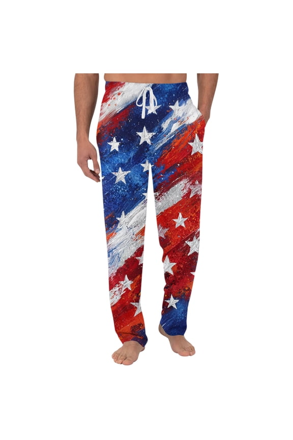 250 Anniversary USA Flag pajama pants for men Soft Freedom American Flag Stars Striped PJ Bottoms Loose Elastic Waist Pajamas Pants America 250 Flag PJ Bottoms with pockets Royal Blue 2XL