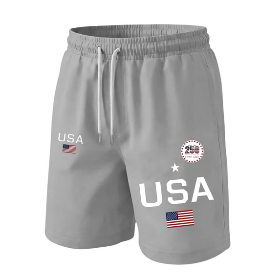Iaqnaocc 250 Anniversary Usa Mens Shorts Patriotic USA Flag Gym Shorts Men Drawstring Loose Fit Lightweight Elastic Waist Mens Vacation Shorts With Pockets Gray M