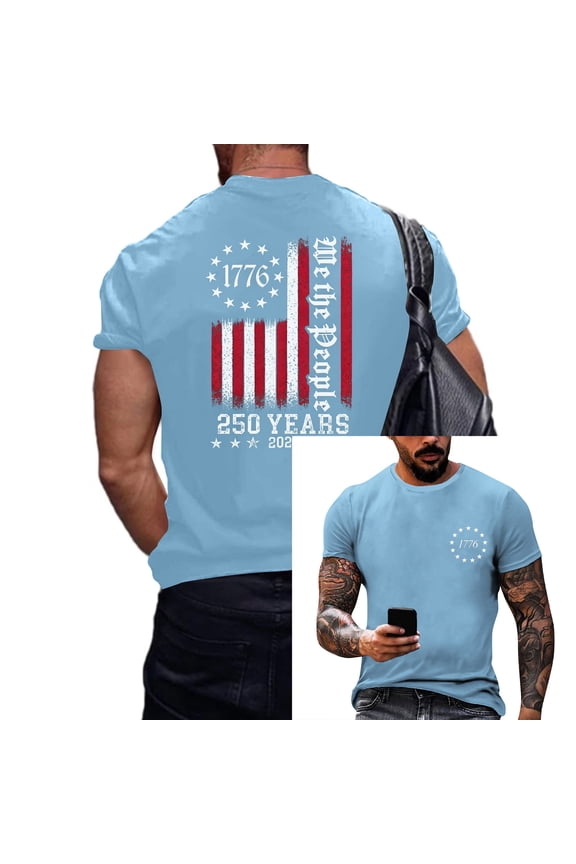 250 Anniversary Usa Shirt for Men Retro 250 Years America Shirt T-Shirt Independence Day Crew Neck Anniversary Summer Independence Day 250 Anniversary Shirt Light Blue M