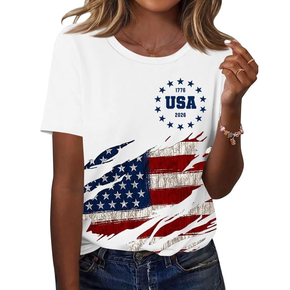 Iaqnaocc 250 Anniversary Usa Shirt for Women Retro 250 Years America Shirt Independence Day Crew Neck Freedom Summer 250th Anniversary Patriotic Tee White XL