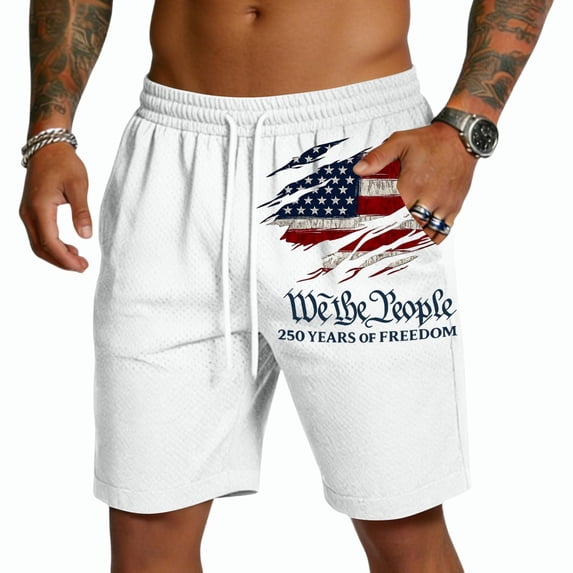 Iaqnaocc 250 Anniversary Usa Sweatpants for Men Big and Tall 250 anniversary usa flag Mens Shorts Casual Drawstring Quick Drying Loose Fit Lightweight Mens Vacation Shorts With Pockets White 3XL