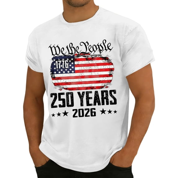 Iaqnaocc 250th Anniversary Usa Shirt for Men Vintage Usa 250th Anniversary Shirt T-Shirt Independence Day Crew Neck Anniversary Summer Independence Day 250 Anniversary Shirt White 2XL