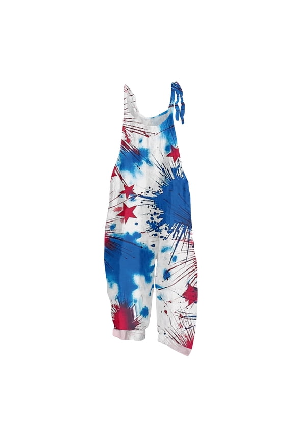 4th of July Jumpsuits for Women Independence Day American Flag Stars Sleeveless Jumpers Casual Adjustable Strap Jumpsuits Baggy Cotton Linen Festival Overalls Wine XL