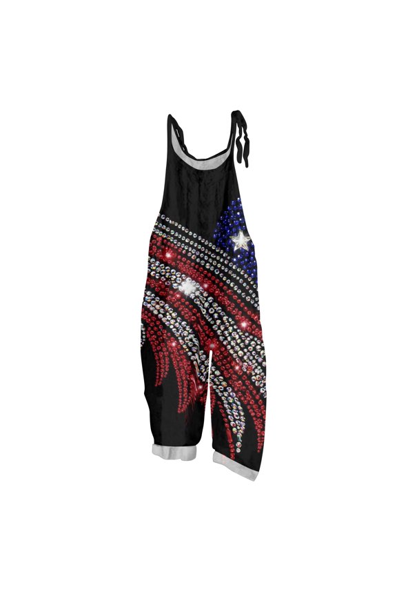 4th of July Jumpsuits for Women Patriotic American Flag Striped Sleeveless Jumpsuits Rompers Freedom Adjustable Strap Jumpsuits Fashion Festival Overalls Hot Pink 5XL