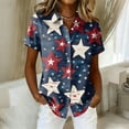 thumbnail image 1 of Iaqnaocc 4th Of July Outfits for Women Button-Down Collared Patriotic American Flag Stars Freedom Short Sleeve Blouses America 250 Shirt Summer Outfits Deep Red S, 1 of 4