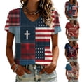 thumbnail image 1 of Iaqnaocc 4th Of July Outfits for Women Patriotic Short Sleeve V Neck 250th Anniversary Usa Shirt American Flag Stars Striped Floral Print Independence Day 1776 T Shirts for Women Light Blue XXL, 1 of 8