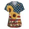 thumbnail image 1 of Iaqnaocc 4th of July Scrub Tops Women American Flag Sunflower Festival Nurse Uniforms Retro V-Neck Scrub Shirt Independence Day Short Sleeve Medical Freedom Workwear with Pockets Yellow L, 1 of 5
