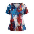 thumbnail image 1 of Iaqnaocc 4th of July Scrub Tops Women USA Flag Stars Nurse Working Uniforms Fashion V Neck Side Slits Scrub Tops Holiday Short Sleeve Tees Blouse with Pockets Blue M, 1 of 4