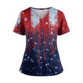 thumbnail image 1 of Iaqnaocc 4th of July Scrubs for Women American Flag Patriotic Plus Size Stars Nursing Uniform Fashion V-Neck Side Slits Scrub Shirt Holiday Short Sleeve Tees Blouse with Pockets Deep Red S, 1 of 4