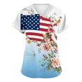 thumbnail image 1 of Iaqnaocc 4th of July Scrubs for Women USA Flag Floral Print Nurse Working Uniforms Trendy V Neck Side Slits Scrub Shirt Holiday Short Sleeve Tees Blouse with Pockets Light Blue 3XL, 1 of 4