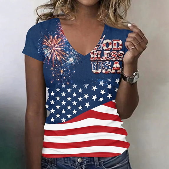 Iaqnaocc 4th Of July Shirts for Women Independence Day Short Sleeve 250 Anniversary Usa Flag Patriotic 250th Anniversary Flag Tee Shirts Usa Flag Red White and Blue T Shirts for Women Blue M