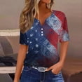 thumbnail image 1 of Iaqnaocc 4th Of July Shirts for Women Short Sleeve Button V-Neck Independence Day American Flag Stars Striped Tees Retro 2026 Summer Festival T Shirts for Women Dark Blue M, 1 of 3