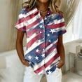 thumbnail image 1 of Iaqnaocc 4th Of July Tops for Women Trendy Button Down Collared Patriotic American Flag Stars Striped Festival Short Sleeve Tops 250 Anniversary Usa Summer Tee Top Navy L, 1 of 4
