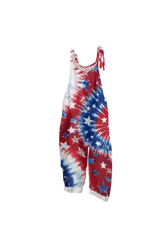 4th of July Women's Jumpsuits Patriotic American Flag Stars Sleeveless Jumpers Loose Fit Adjustable Strap Overalls Jumpsuits Fashion Cotton Linen Festival Overalls Navy S