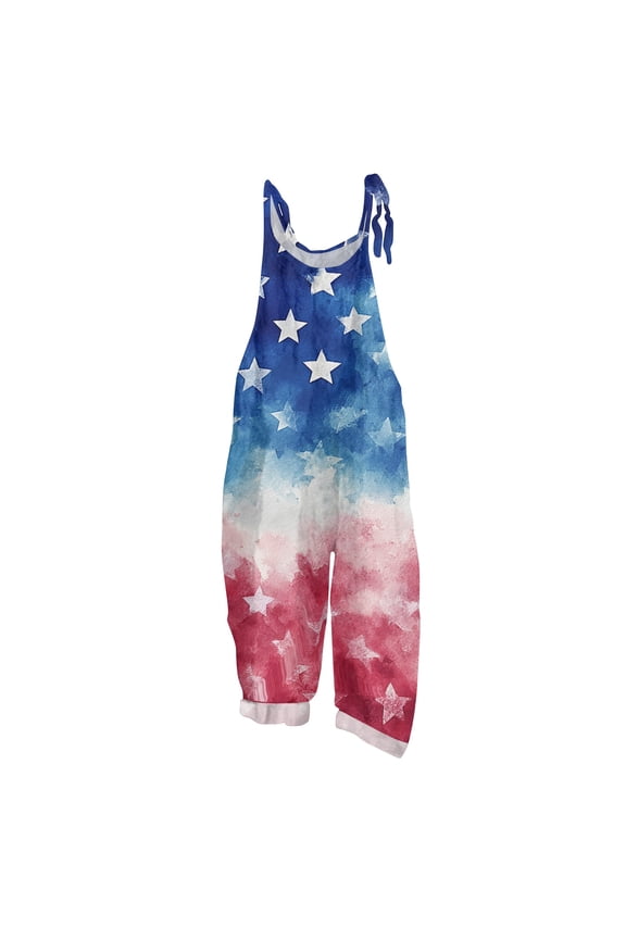 4th of July Women's Jumpsuits Patriotic American Flag Stars Sleeveless Jumpsuits Rompers Casual Adjustable Strap Jumpsuits Baggy Festival Overalls Dark Blue S