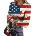 thumbnail image 1 of Iaqnaocc 4th of July Women's Tops Long Sleeve Vintage American Flag Floral Print T-Shirts Y2k Going Out Tunic Tops Dressy Casual Crew Neck Fall Spring T Shirts Blue XXL, 1 of 5
