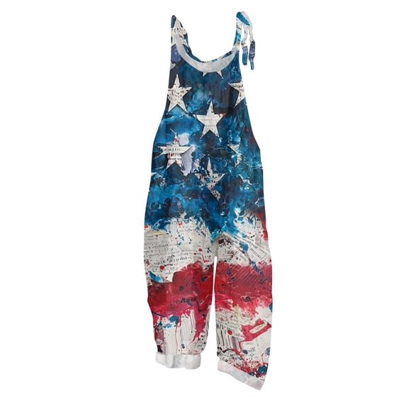 Iaqnaocc 4th of July Womens Jumpsuit Patriotic American Flag Stars Striped Sleeveless Jumpsuits Rompers Freedom Adjustable Strap Jumpsuits 1776-2026 Trendy Wide Leg Jumpers Blue S
