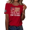 thumbnail image 1 of Iaqnaocc 4th Of July Womens Shirts Summer America 250 Round Neck Vintage Shirts Patriotic 250 anniversary usa flag July 4th Celebration Short Sleeve Tee Shirts Red L, 1 of 3