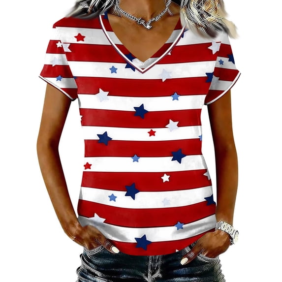 Iaqnaocc 4th Of July Womens Summer Tops Patriotic Short Sleeve V Neck 250 Anniversary Usa Flag American Flag American Flag Stars Striped Tee Shirts Independence Day 1776 Tee Tops Red XXL