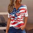 thumbnail image 1 of Iaqnaocc 4th Of July Womens Tops Summer Button V-Neck Vintage Shirts Independence Day American Flag Stars Striped Freedom Short Sleeve T Shirts for Women White XXL, 1 of 3
