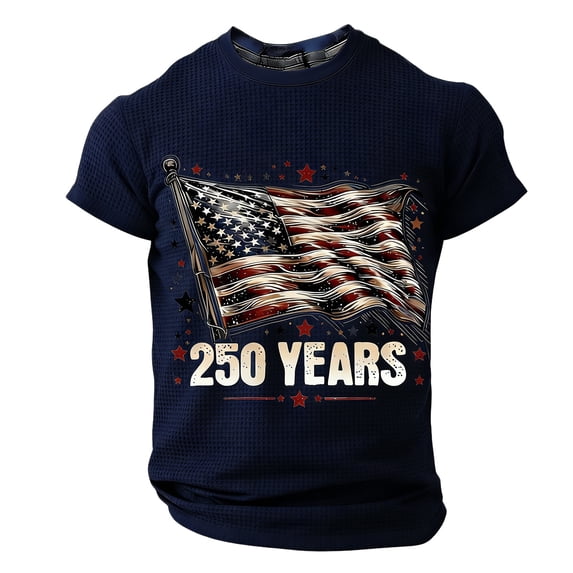 Iaqnaocc American Flag Shirts for Men Short Sleeve Usa American Flag Patriotic 250th Anniversary American Flag Crewneck Casual Tee Top Navy 4XL