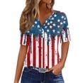 thumbnail image 1 of Iaqnaocc American Flag Tops for Women 4th Of July Short Sleeve Button Henley V-Neck Independence Day American Flag Stars Striped Tees Retro Summer Festival Tee Shirts Red L, 1 of 4