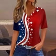 thumbnail image 1 of Iaqnaocc American Flag Tops for Women 4th Of July Summer Button Up V-Neck Vintage Shirts Patriotic American Flag Stars Freedom Short Sleeve Tee Shirts Deep Red XXL, 1 of 3