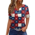 thumbnail image 1 of Iaqnaocc American Flag Womens Tops 4th Of July Short Sleeve Button V-Neck Patriotic American Flag Stars Plaid Tops Retro Summer July 4th Celebration Tee Shirts Wine S, 1 of 4