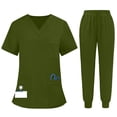 thumbnail image 1 of Iaqnaocc Black Scrubs Sets for Women Plus Size V-Neck Scrub Pants and Tops Scrub Set Medical Moisture-Wicking Soft Stretch Nursing Workwear Uniform Set With Pockets Army Green M, 1 of 6