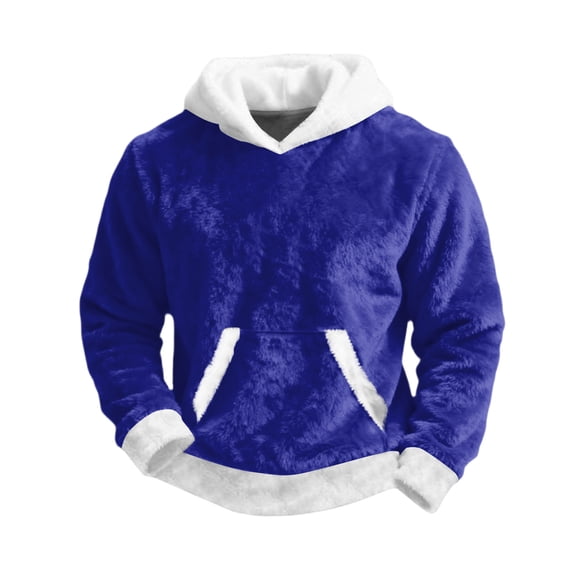 Iaqnaocc Christmas Hoodies for Men Fashion Party Flannel Fuzzy Fleece Hooded Sweatshirt Xmas Comfort Soft Faux Fur Long Sleeve Outfits Blue S