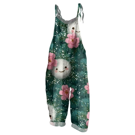 Iaqnaocc Christmas Jumpsuits for Women Plus Size Christmas Graphic Sleeveless Jumpers Loose Fit Adjustable Strap Overalls Jumpsuits Baggy Cotton Linen Holiday Overalls Dark Green S